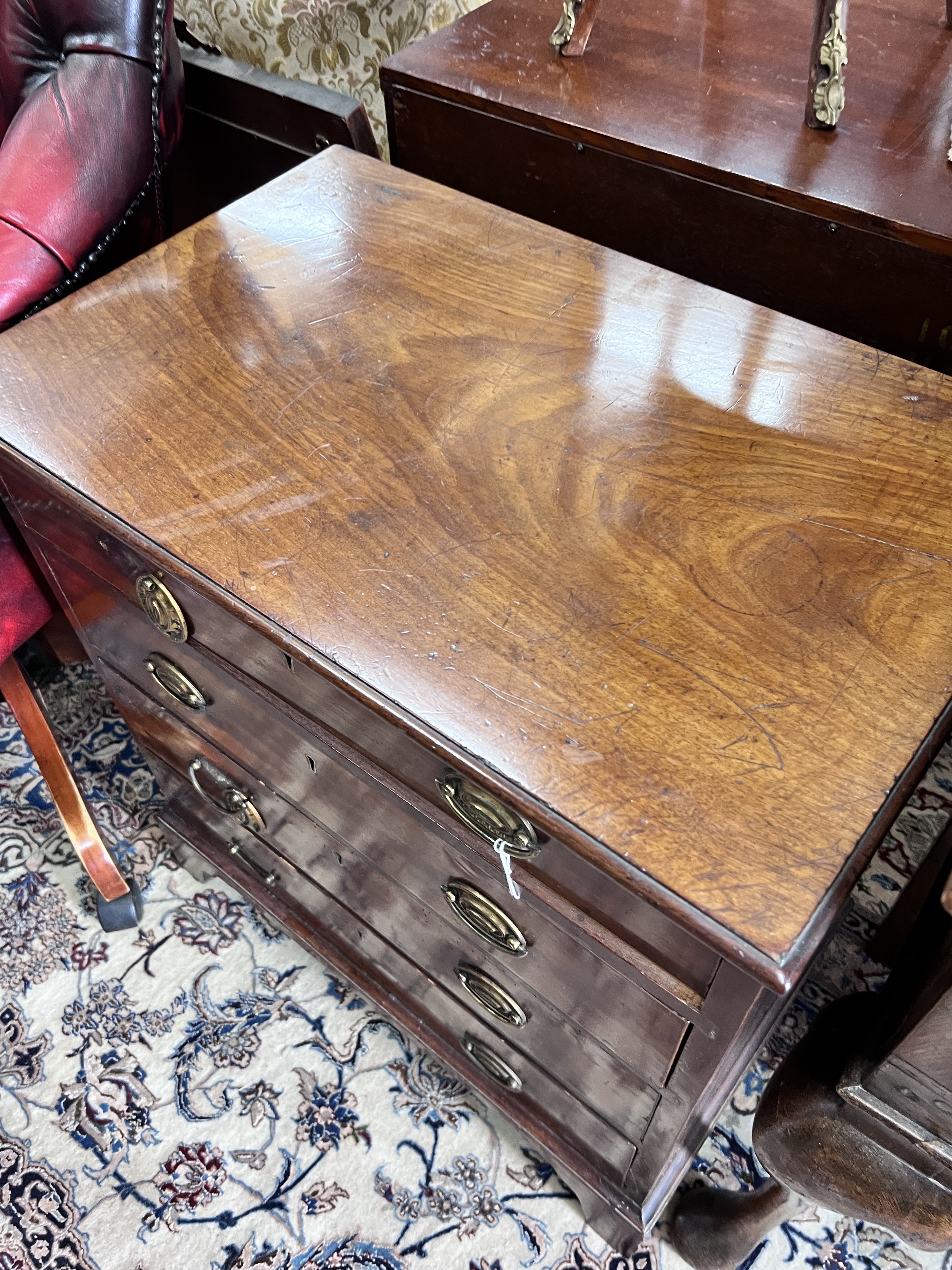 A small 19th century and later mahogany four drawer chest (altered), width 66cm, depth 41cm, height 73cm